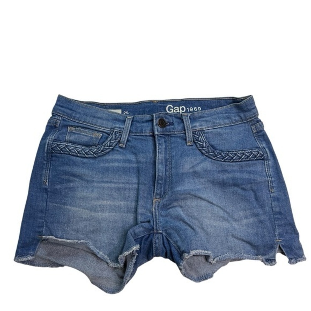 GAP Authentic Summer Jean Shorts Denim Blue Woven Trim‎ Pockets Raw Frayed Hem